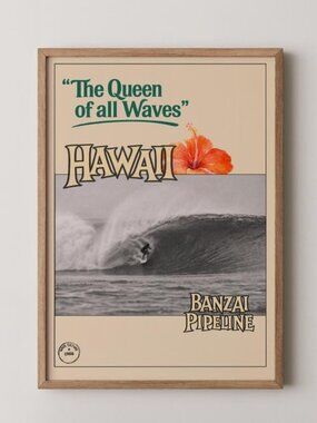 Retro Hawaii Surf Poster: Vintage Banzai Pipeline Wave Art Print